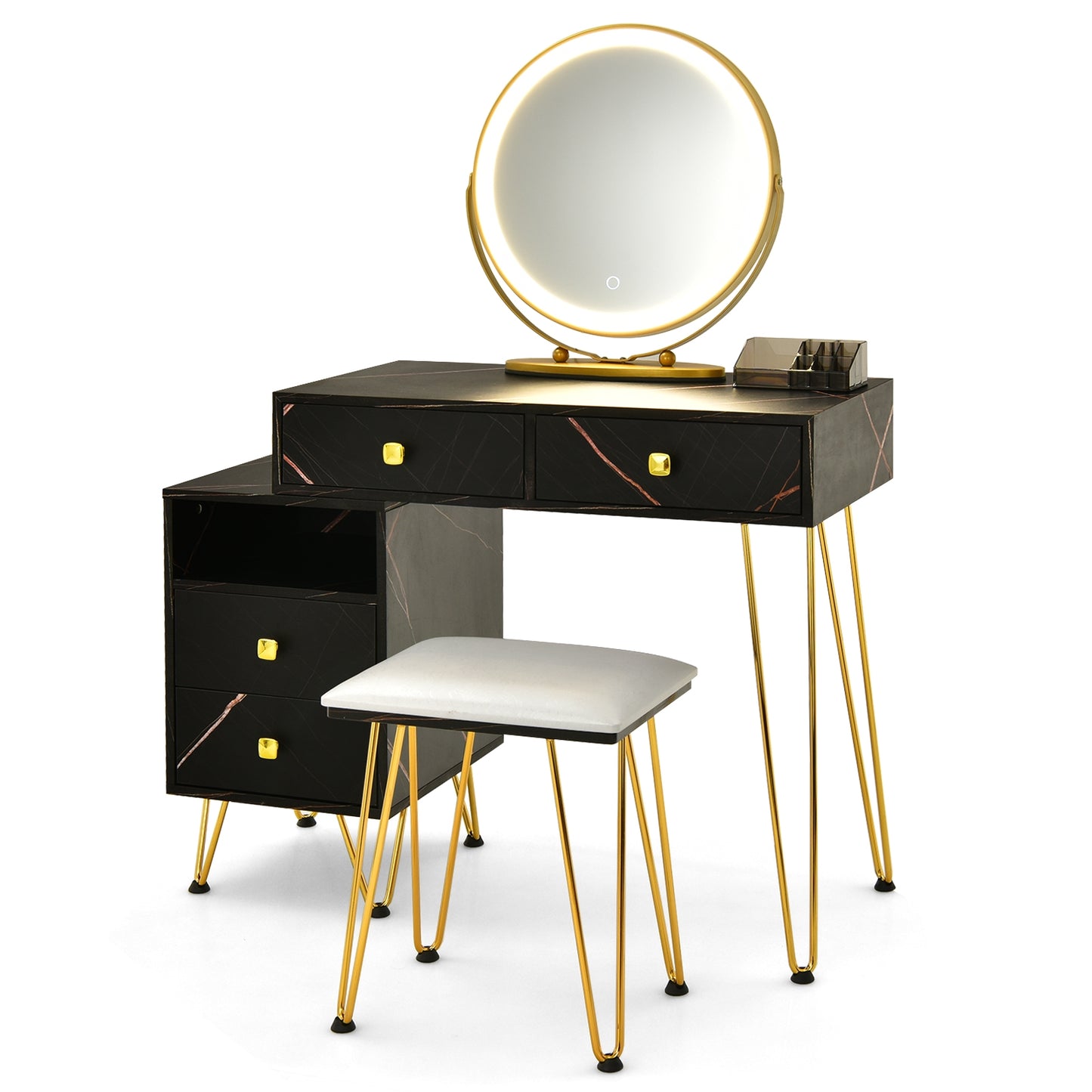 Vanity Table with LED Lighted Mirror and Storage Cabinet