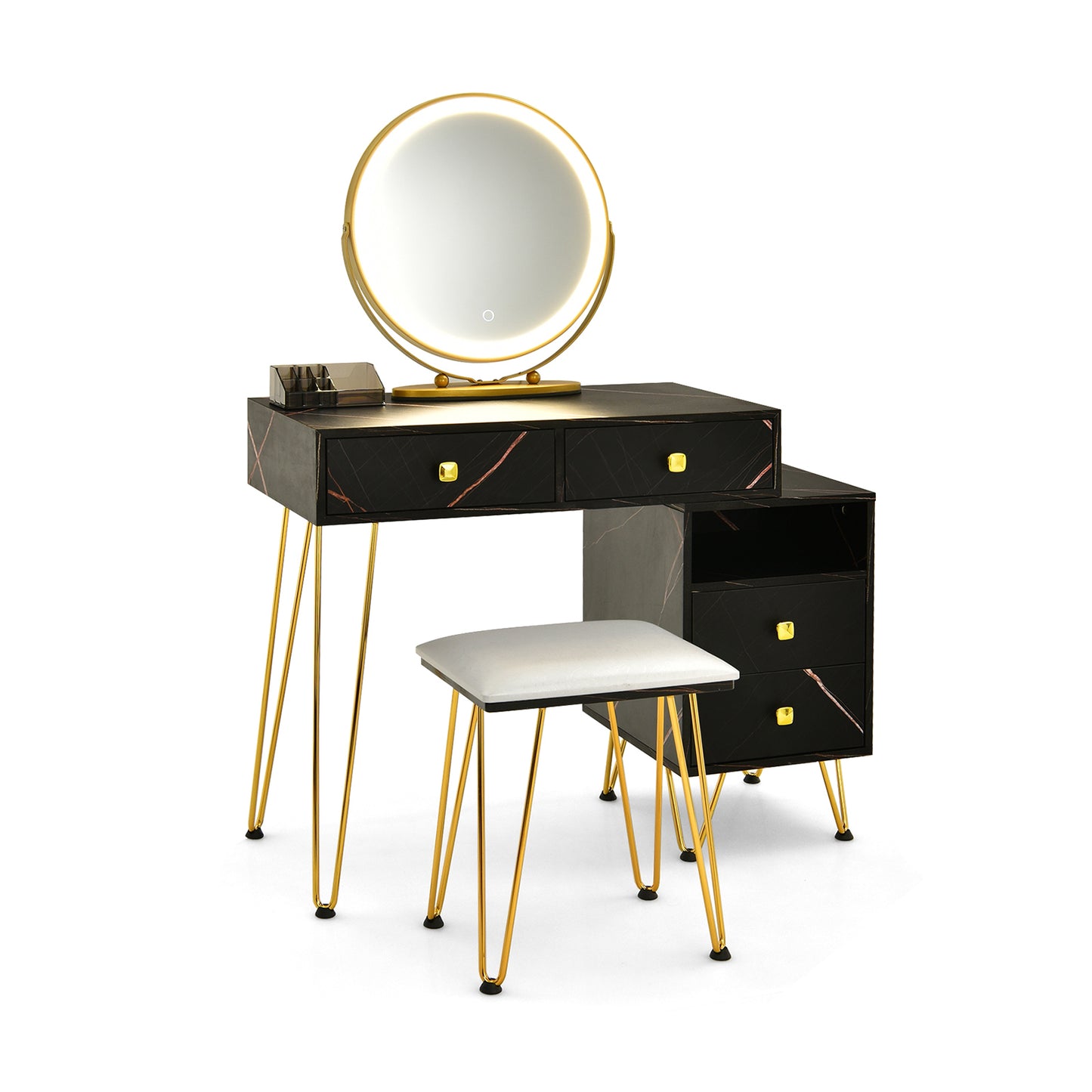 Vanity Table with LED Lighted Mirror and Storage Cabinet