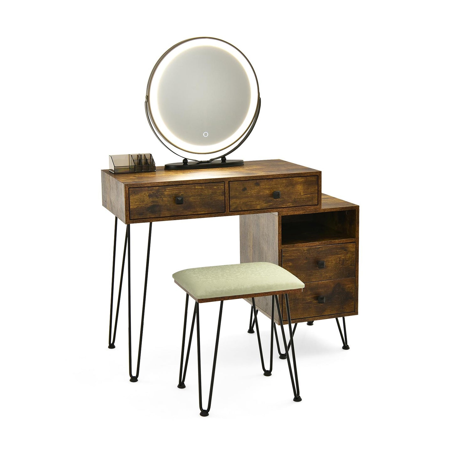 Vanity Table with LED Lighted Mirror and Storage Cabinet