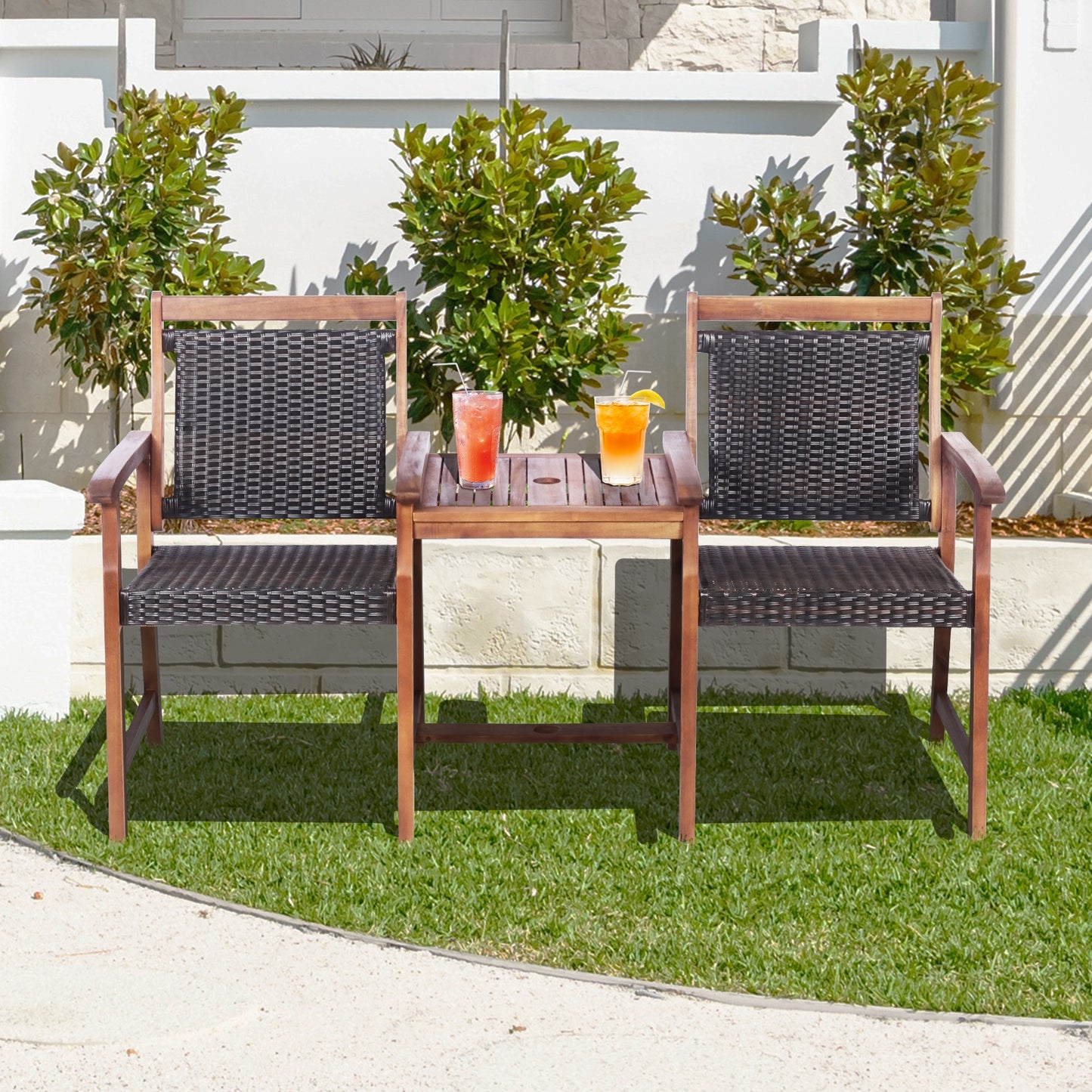 2-Seat Patio Conversation Set with Coffee Table & Umbrella Hole