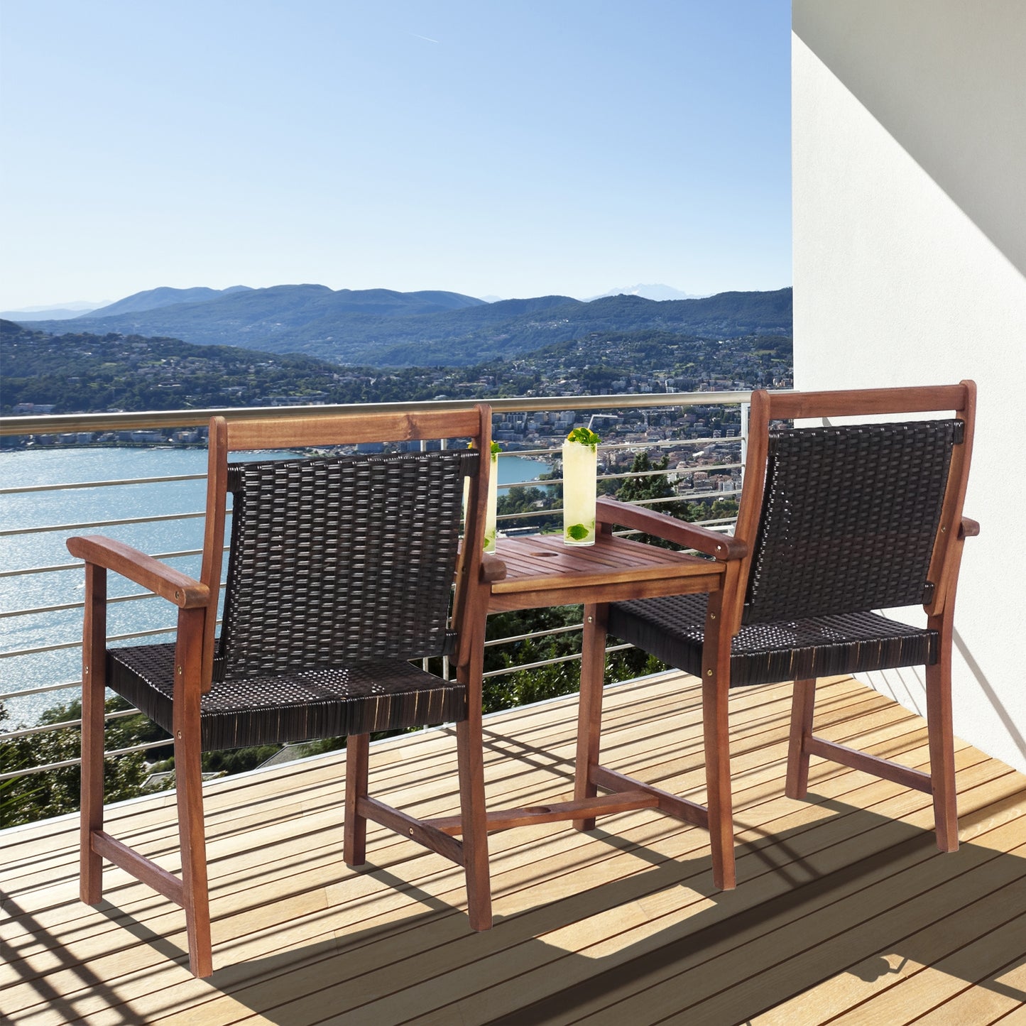 2-Seat Patio Conversation Set with Coffee Table & Umbrella Hole