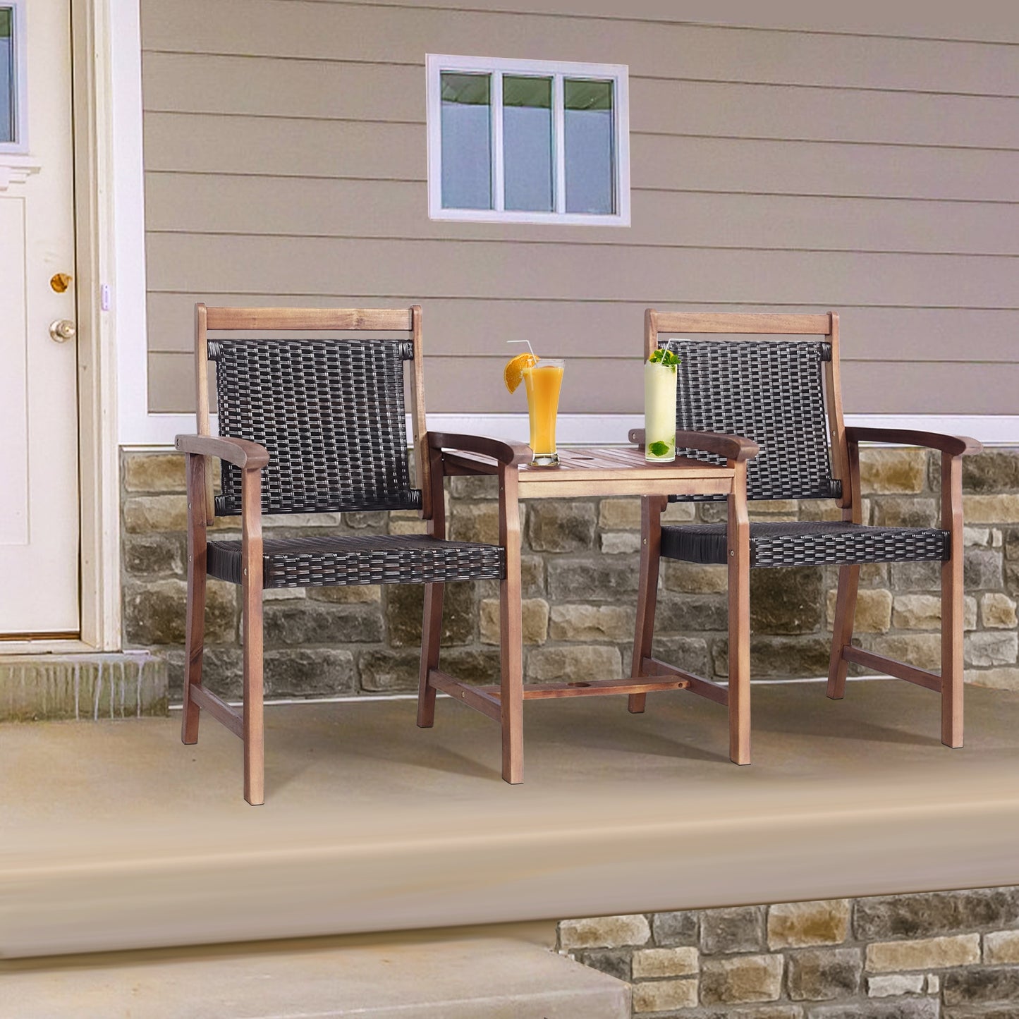 2-Seat Patio Conversation Set with Coffee Table & Umbrella Hole