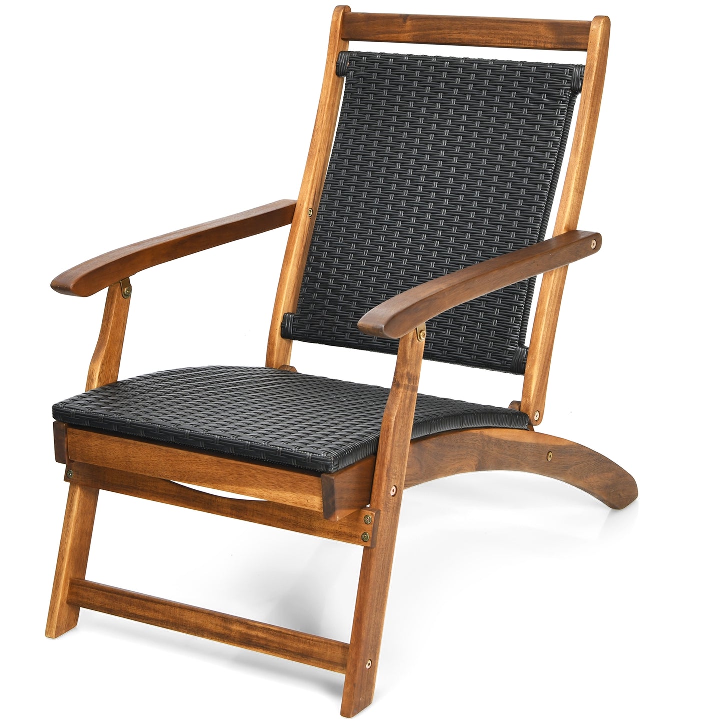 Folding Rattan Lounge Chair with Acacia Wood Frame