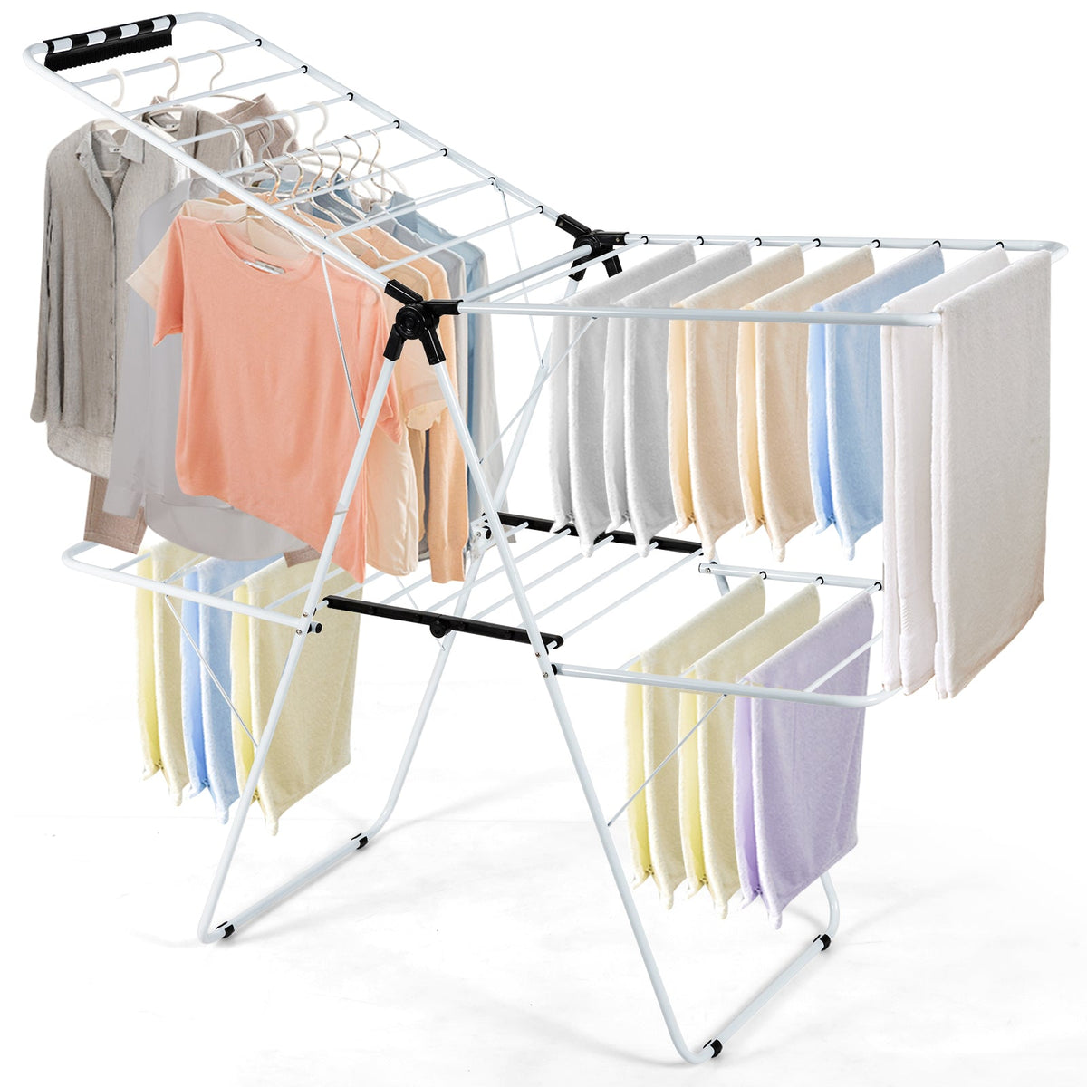2-Tier Foldable Clothes Drying Rack with Adjustable Gullwing