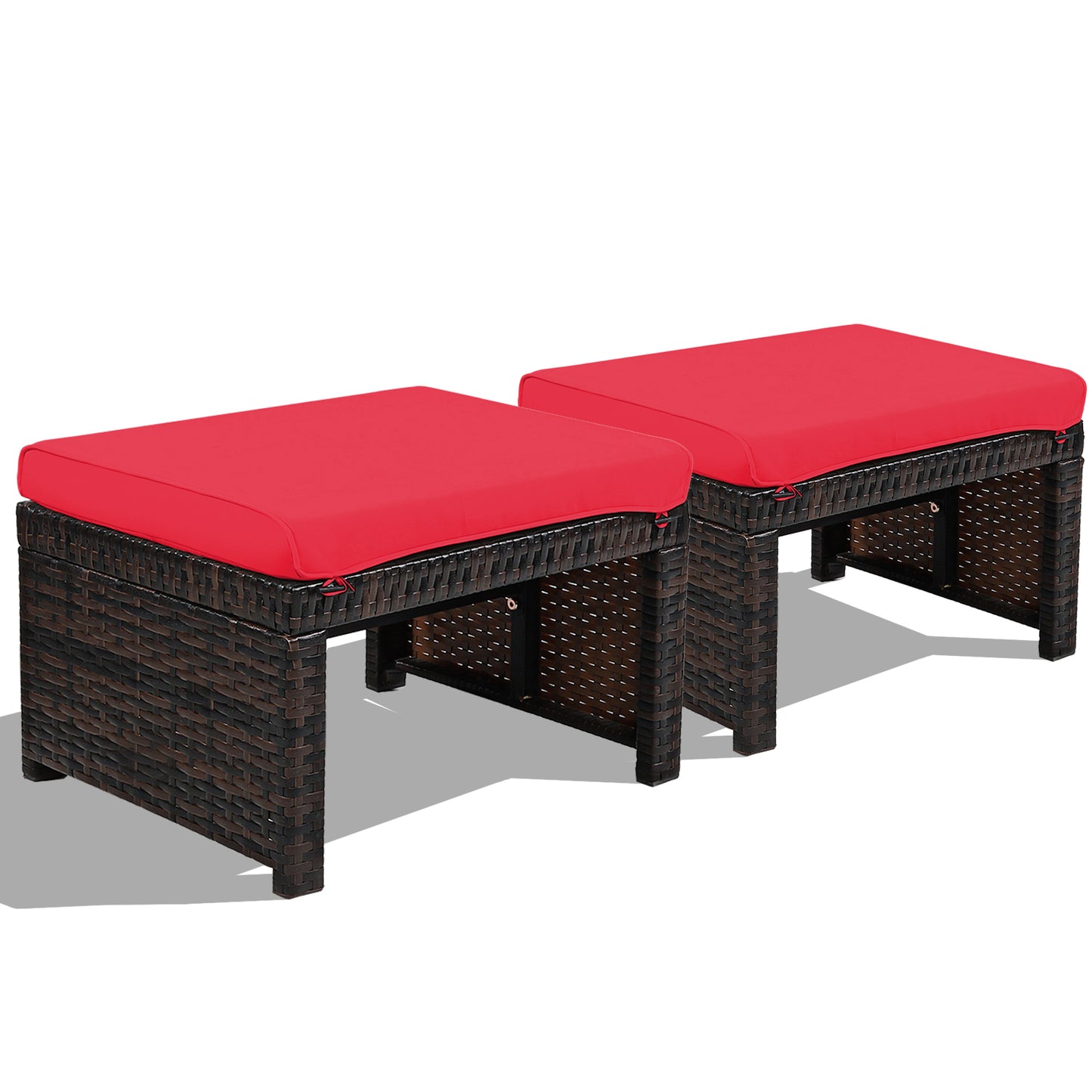 Patio Rattan Ottomans Set of 2 with Soft Cushions