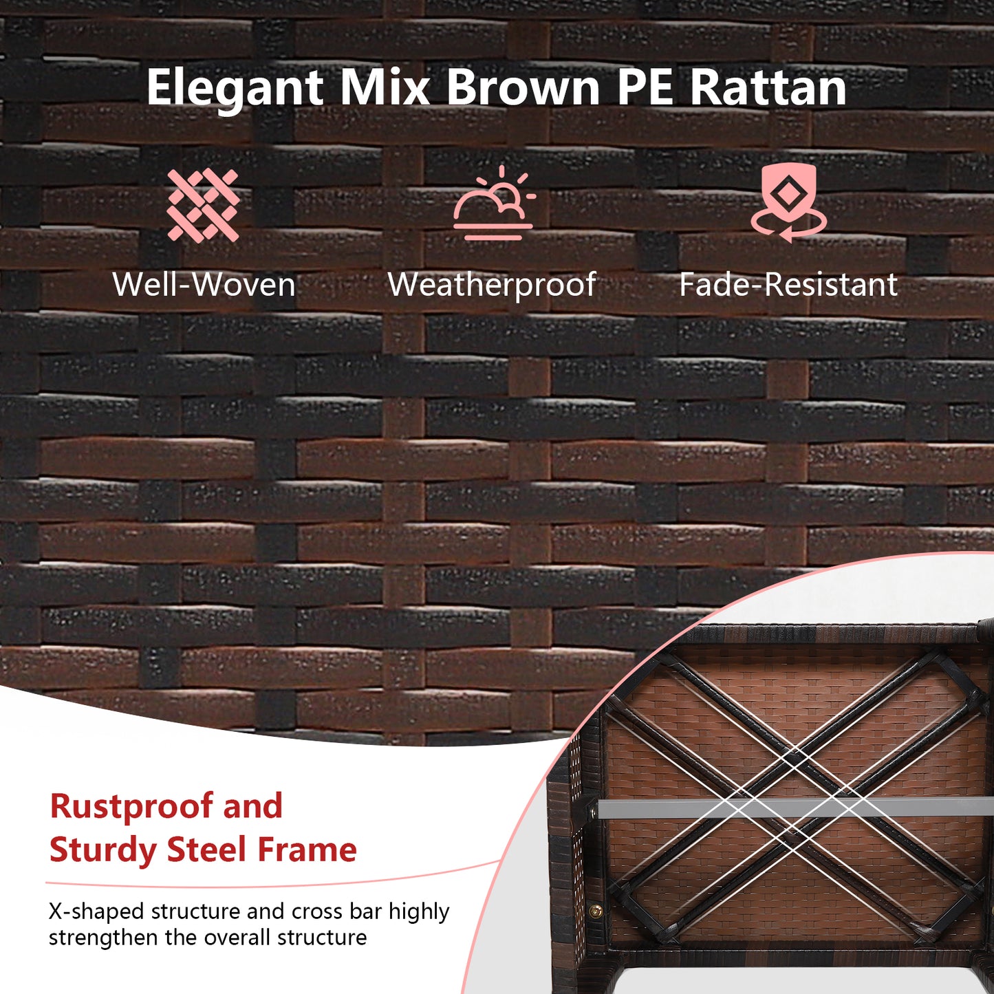 Patio Rattan Ottomans Set of 2 with Soft Cushions