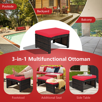 Patio Rattan Ottomans Set of 2 with Soft Cushions