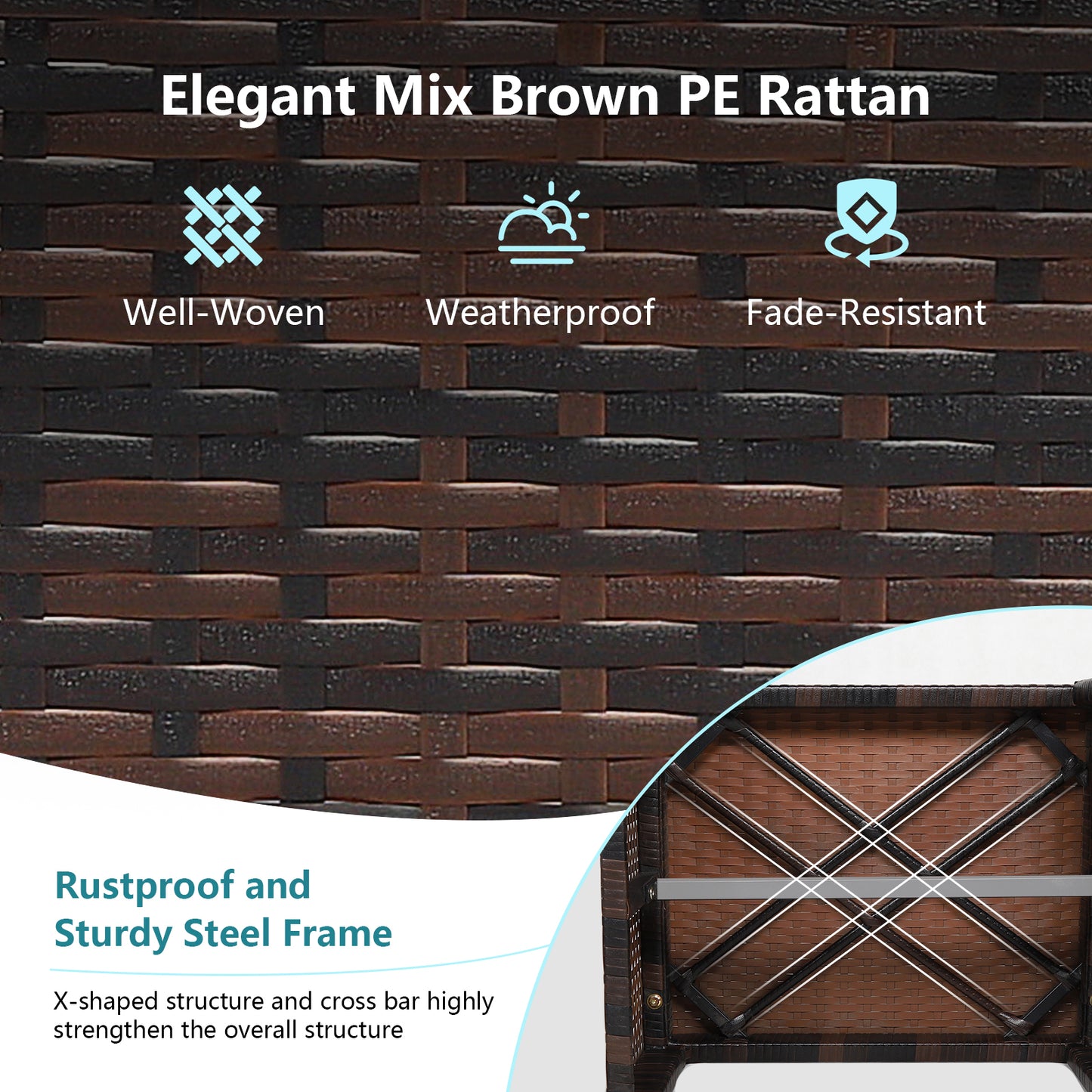 Patio Rattan Ottomans Set of 2 with Soft Cushions