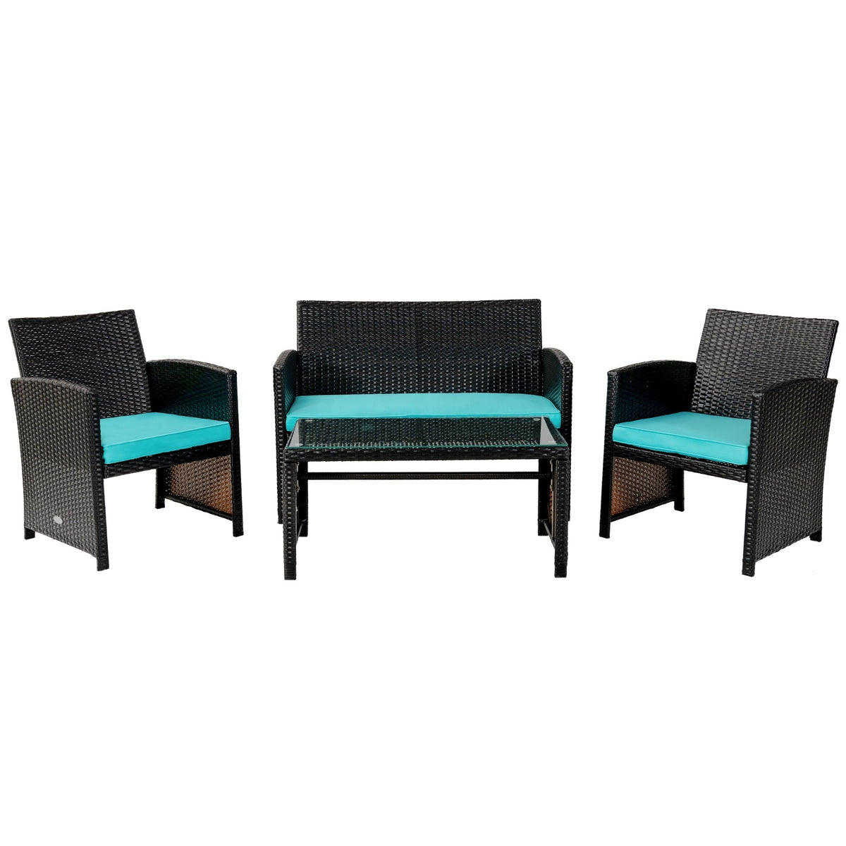 4 Pieces Patio Rattan Cushioned Furniture Set with Coffee Table-Black
