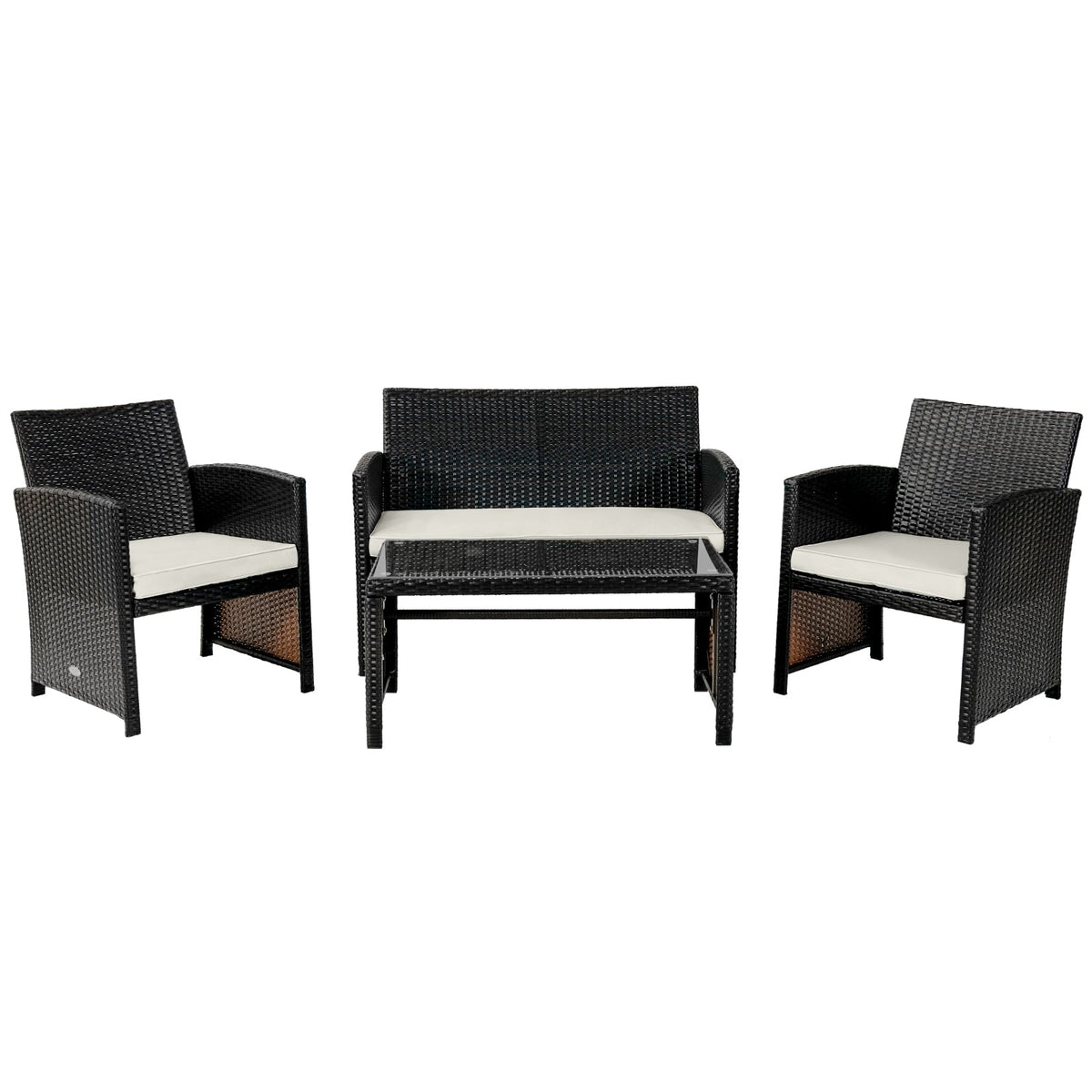 4 Pieces Patio Rattan Cushioned Furniture Set with Coffee Table-Black