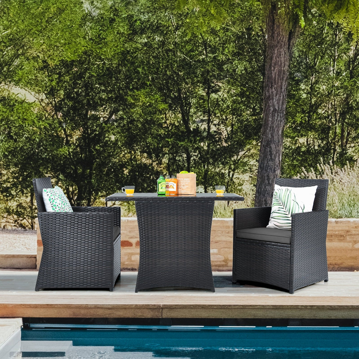 3 Pieces Patio Rattan Furniture Set with Cushion and Sofa Armrest