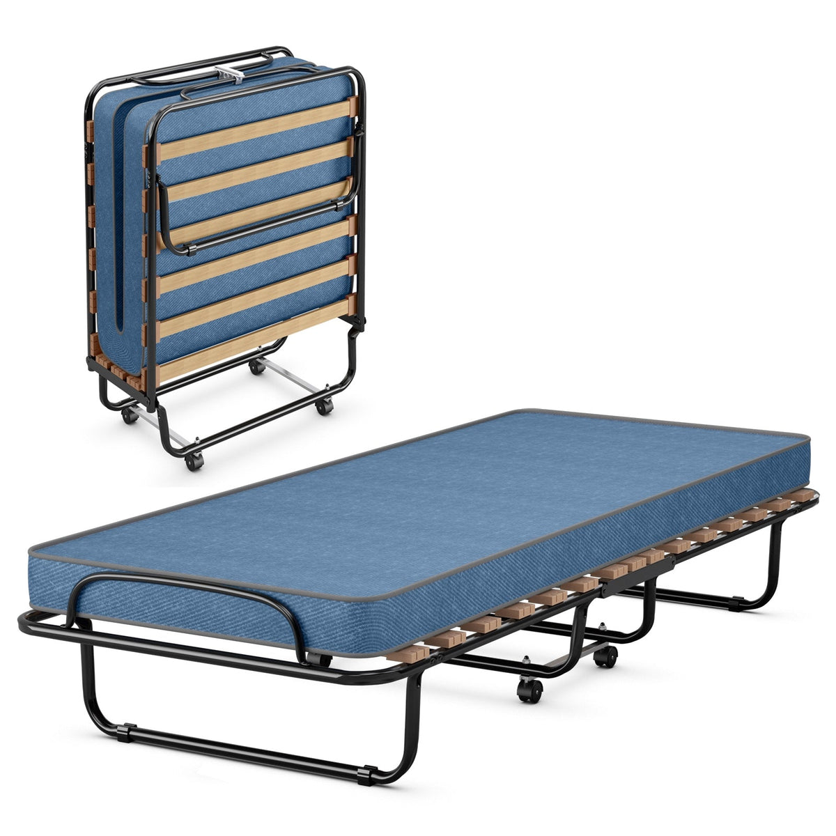 Portable Folding Bed with Memory Foam Mattress and Sturdy Metal Frame Made in Italy