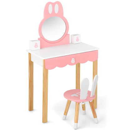 Kids Vanity Table Set with Mirror, Drawer & Chair - White