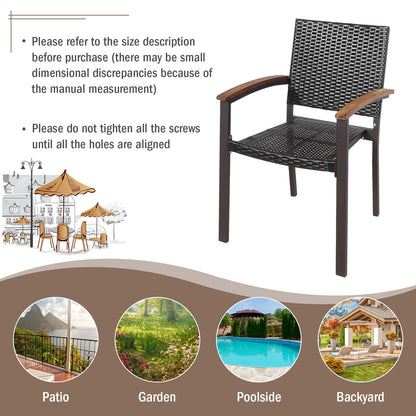Outdoor PE Rattan Dining Chairs with Acacia Armrests, Set of 2