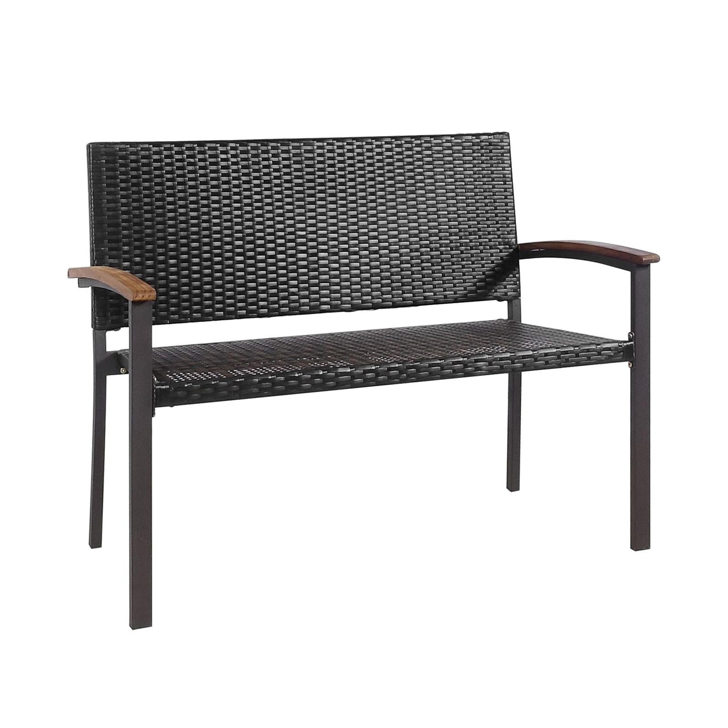 Outdoor Rattan Wicker Bench with Armrests for 2 People