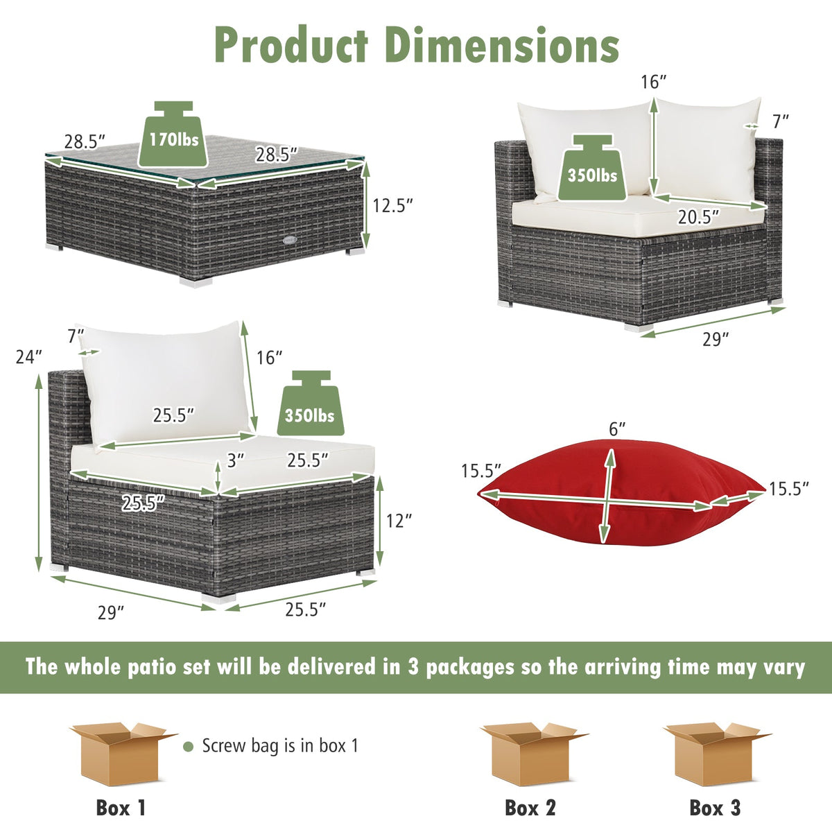7 Pieces Patio Rattan Furniture Set Sectional Sofa Garden Cushion
