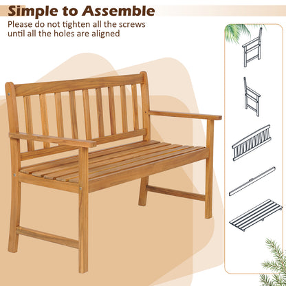 Acacia Wood Outdoor Bench with Backrest for 2 People