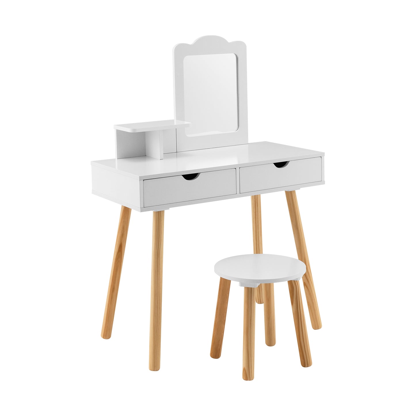 Kids Vanity Table and Chair Set with Mirror and Drawers