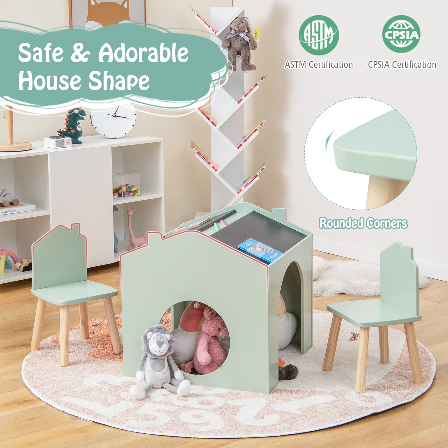 Kids Table and Chair Set with Slant Top and Chalkboards