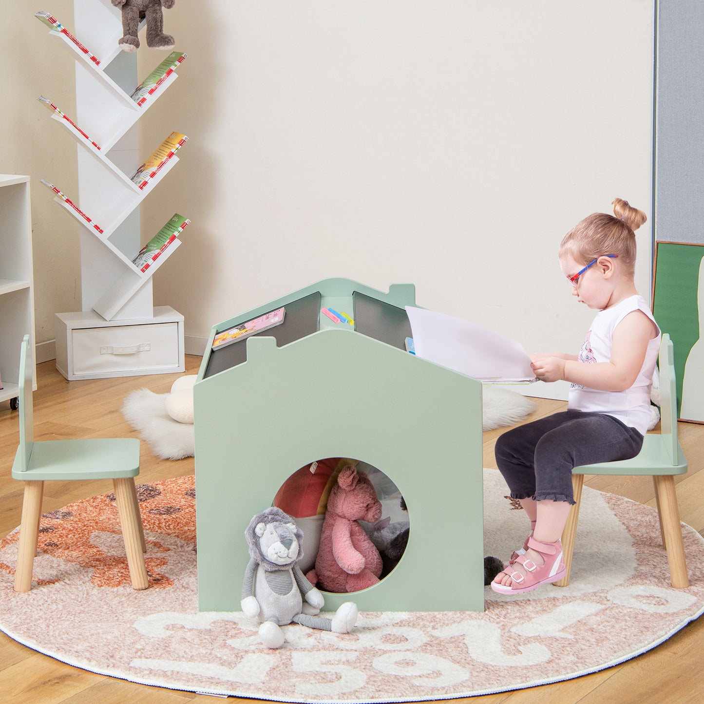 Kids Table and Chair Set with Slant Top and Chalkboards