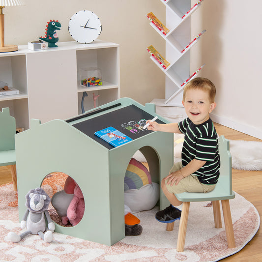 Kids Table and Chair Set with Slant Top and Chalkboards