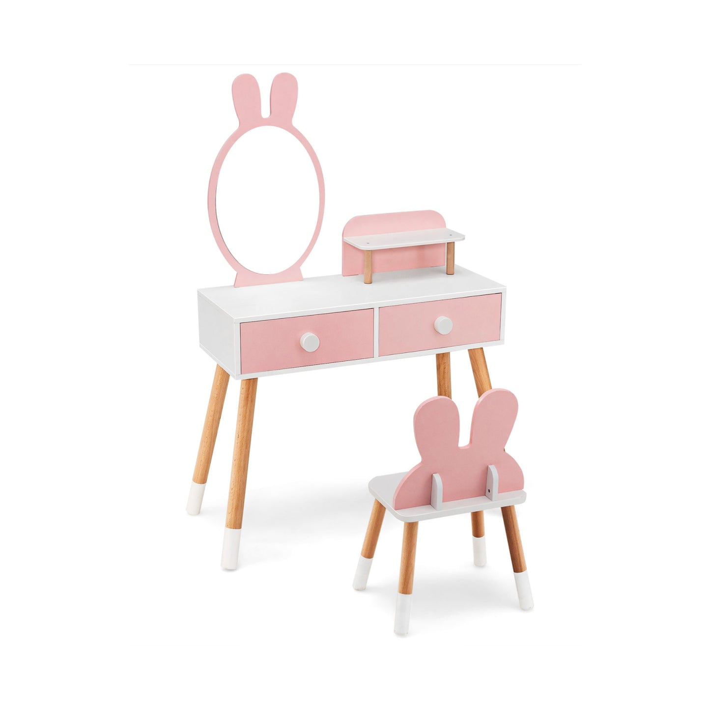 Kids Vanity Table and Chair Set with Rabbit Mirror
