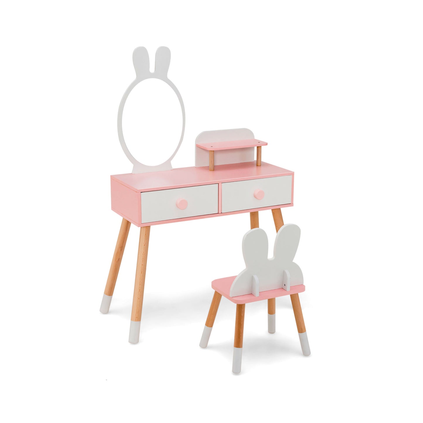 Kids Vanity Table and Chair Set with Rabbit Mirror