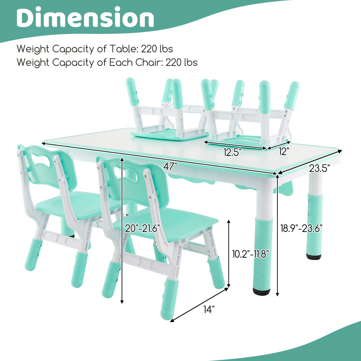 Kids Table and Chair Set for 4 with Graffiti Desktop