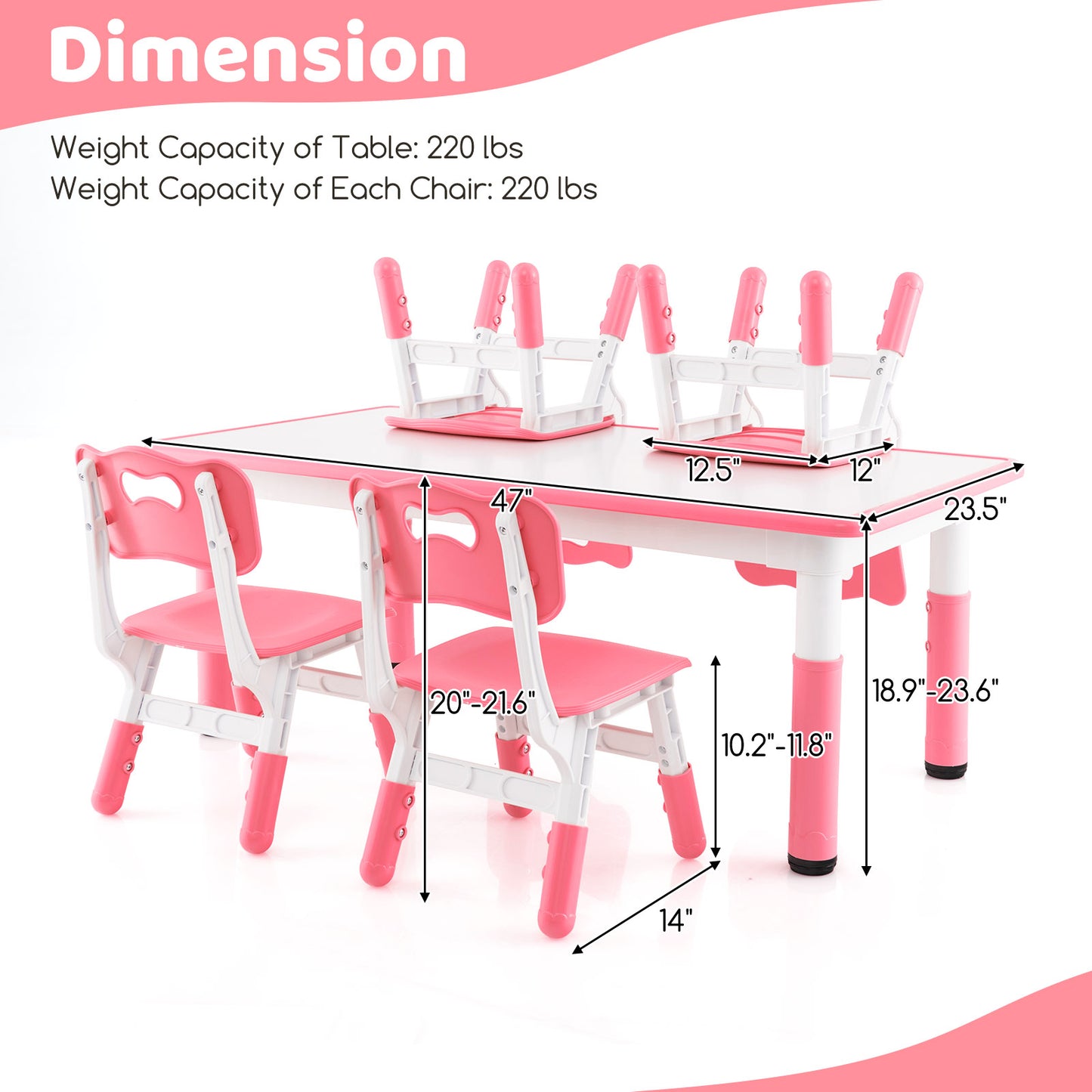 Kids Table and Chair Set for 4 with Graffiti Desktop