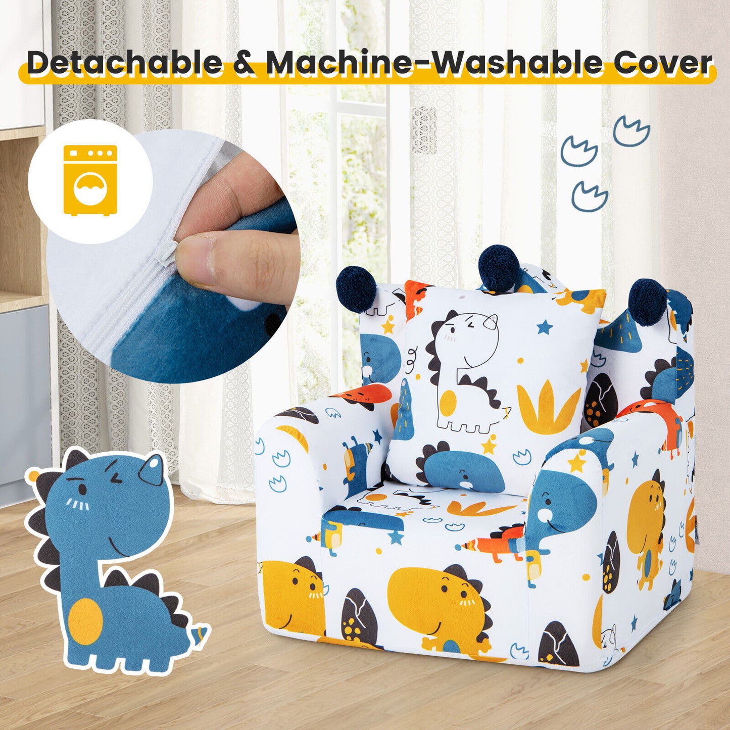 Kids Sofa Chair with Armrest and Pillow - Blue