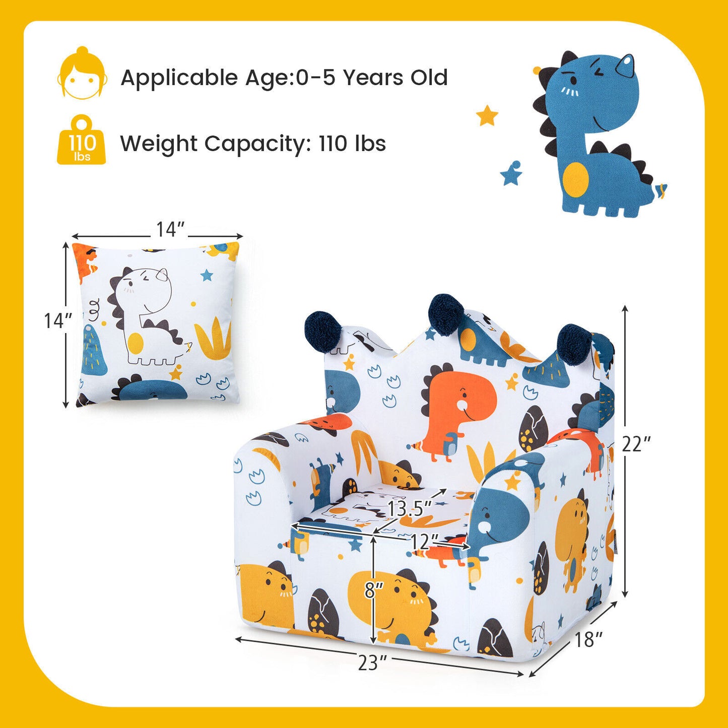 Kids Sofa Chair with Armrest and Pillow - Blue