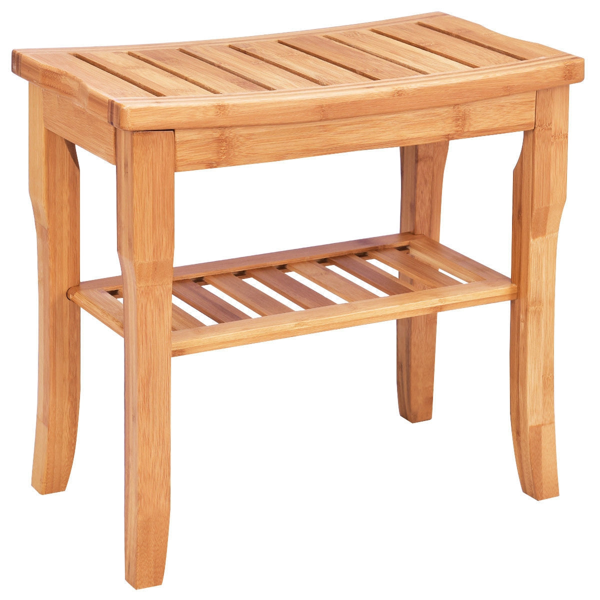 Bamboo Shower Chair Bench with Storage Shelf