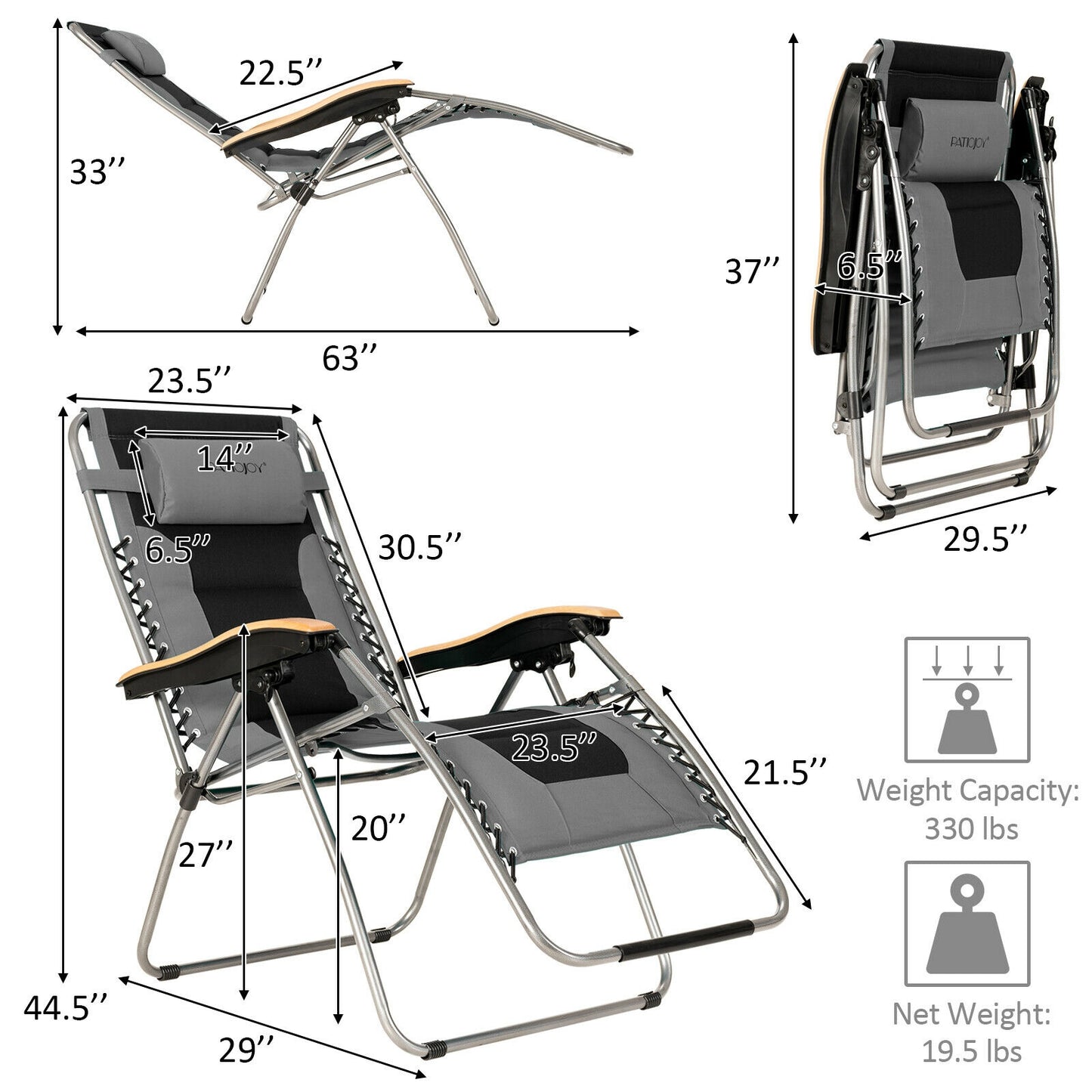 Oversized Zero Gravity Lounge Chair with Adjustable Recline