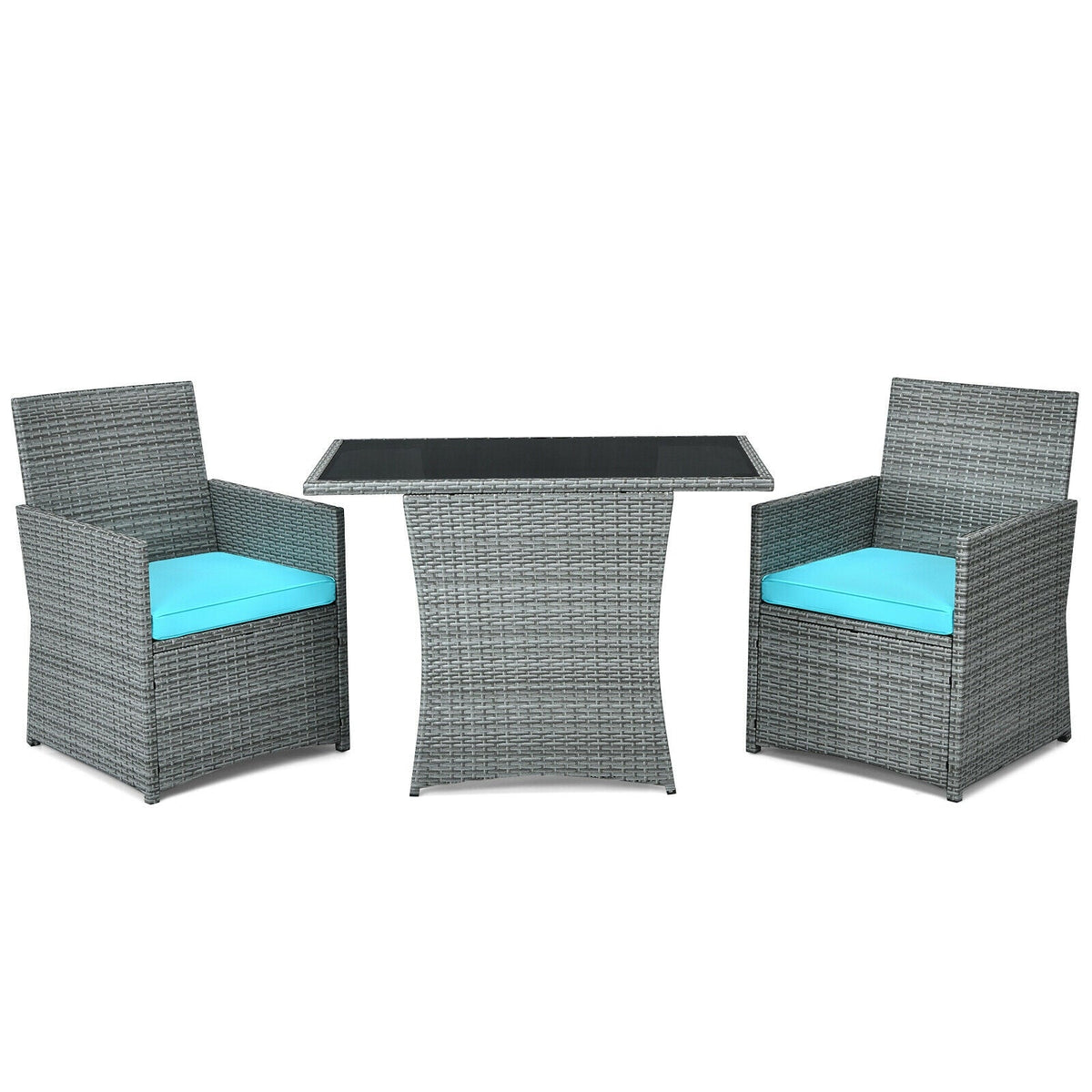3 Pieces Patio Rattan Furniture Set with Cushioned Armrest Sofa