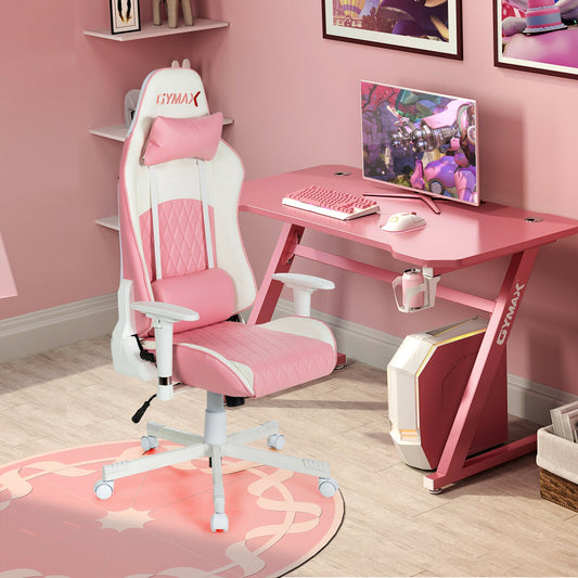 Gaming Chair with Headrest and Lumbar Support - Pink