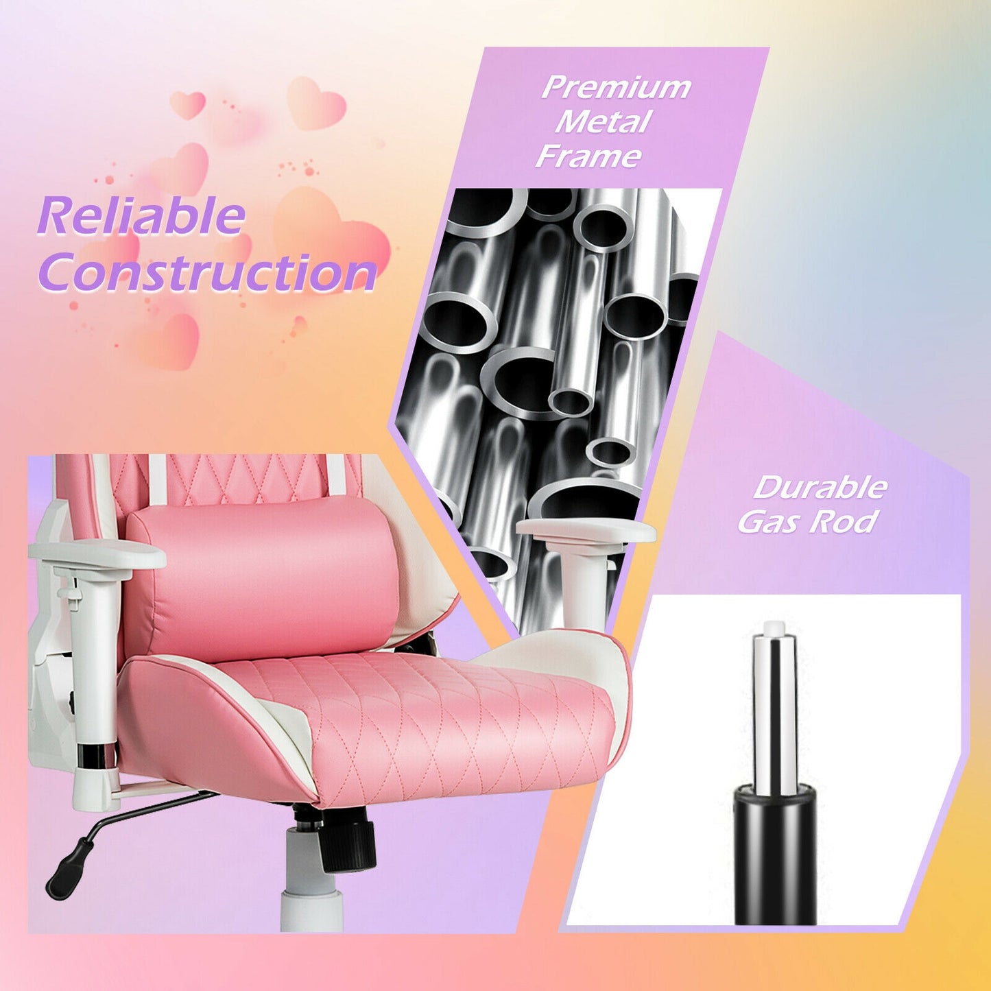Gaming Chair with Headrest and Lumbar Support - Pink