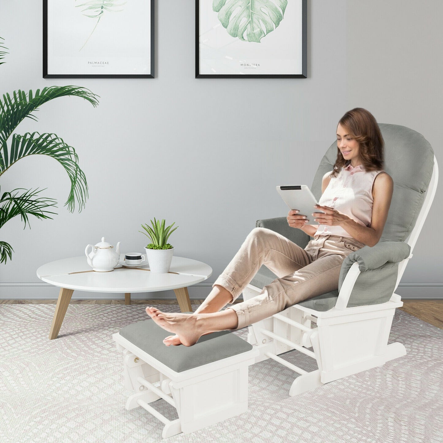 Nursery Glider and Ottoman Set with Padded Armrests