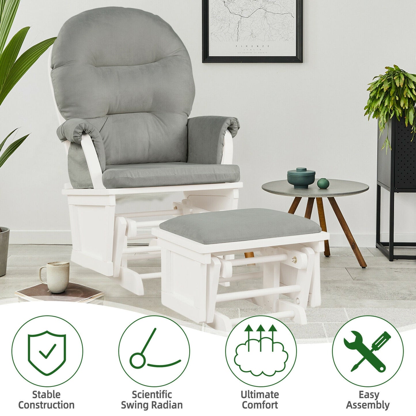 Nursery Glider and Ottoman Set with Padded Armrests