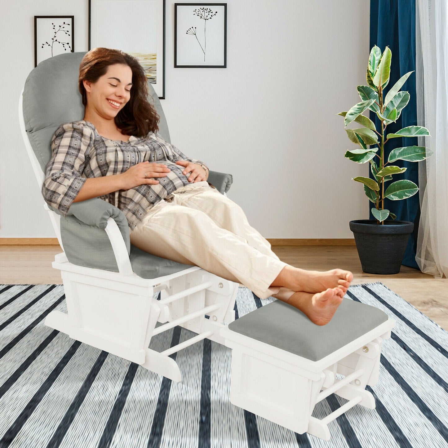 Nursery Glider and Ottoman Set with Padded Armrests