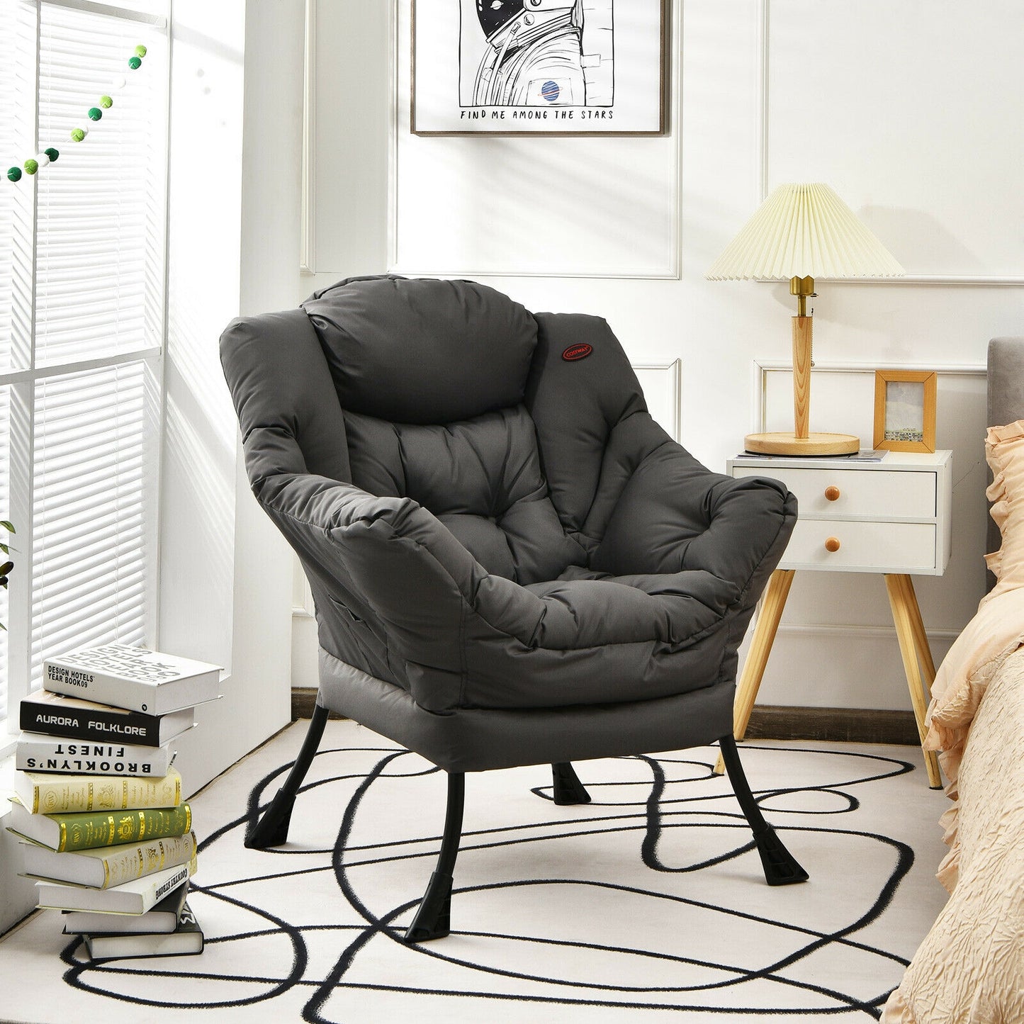 Lazy Accent Chair with Steel Frame and Side Pocket