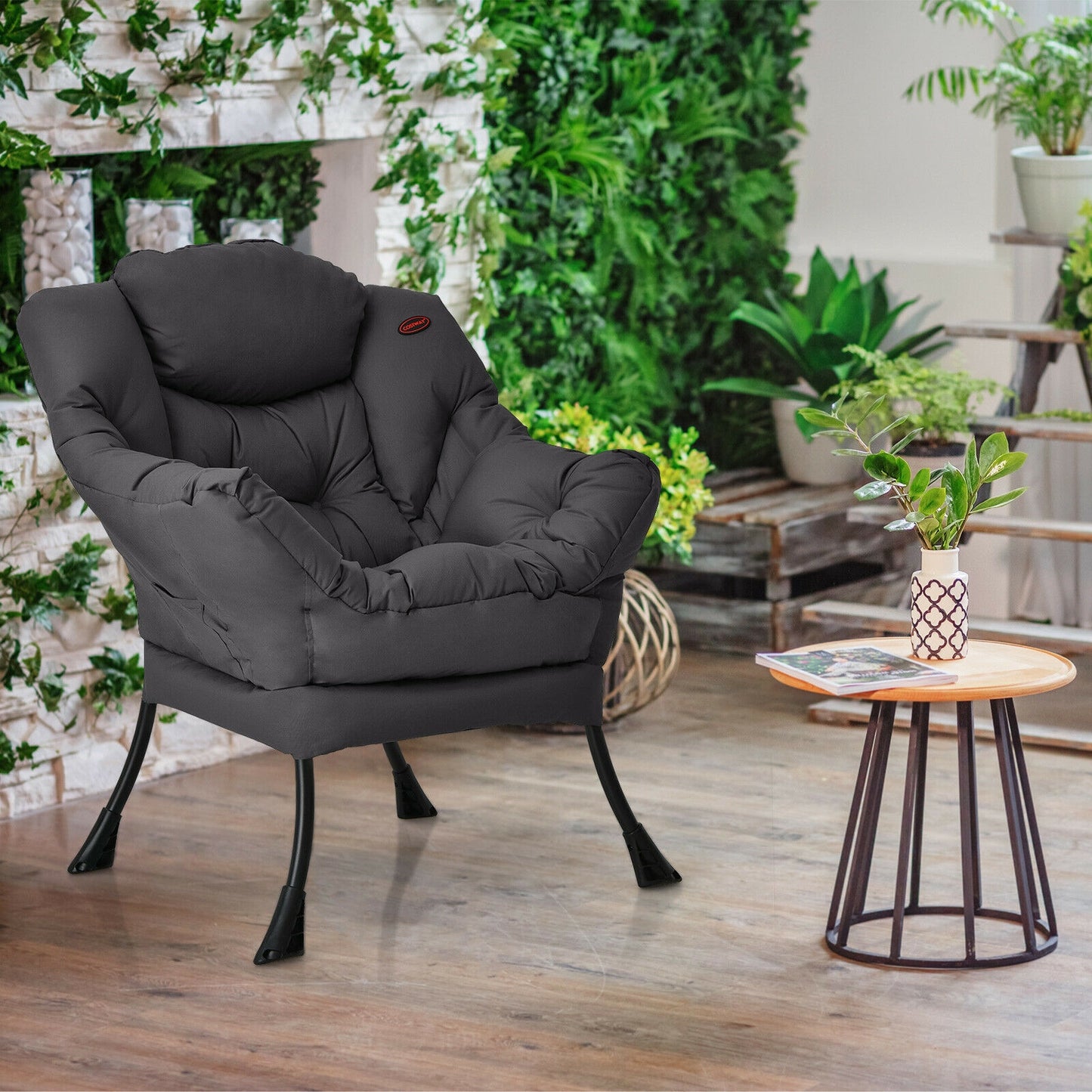 Lazy Accent Chair with Steel Frame and Side Pocket