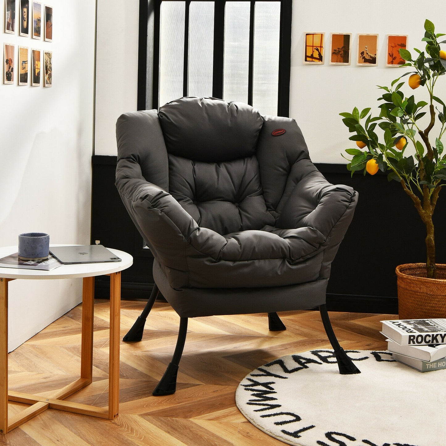 Lazy Accent Chair with Steel Frame and Side Pocket