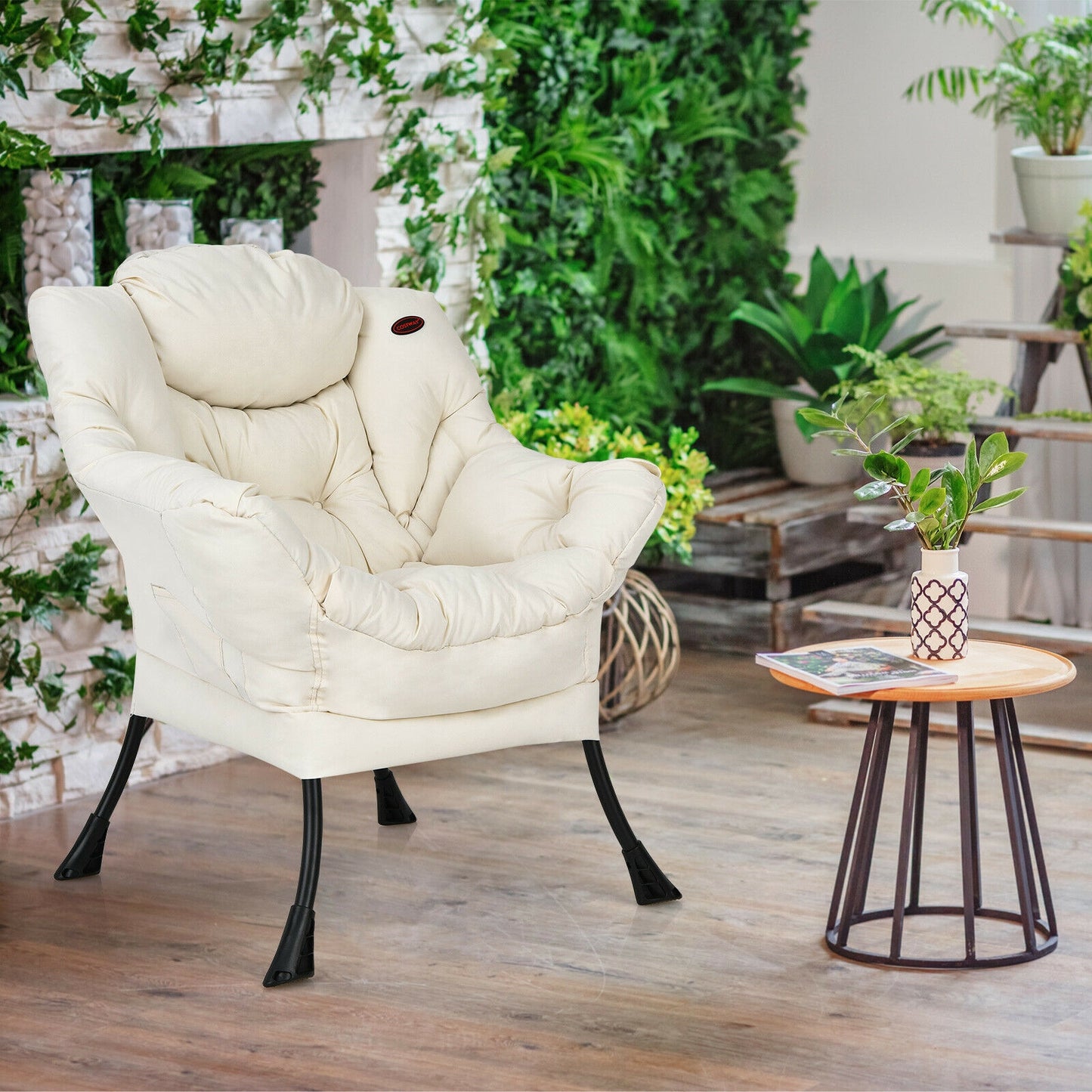 Lazy Accent Chair with Steel Frame and Side Pocket
