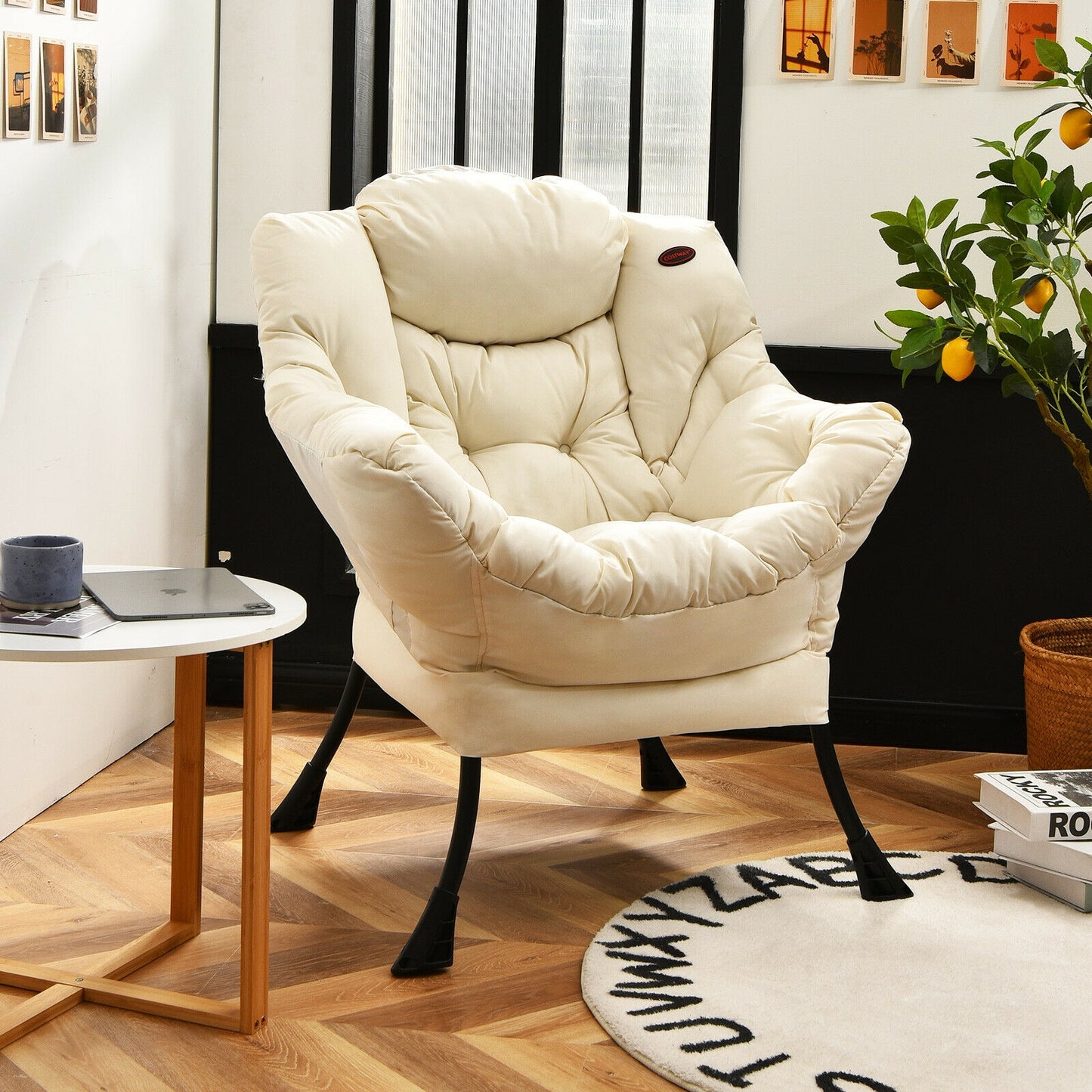 Lazy Accent Chair with Steel Frame and Side Pocket