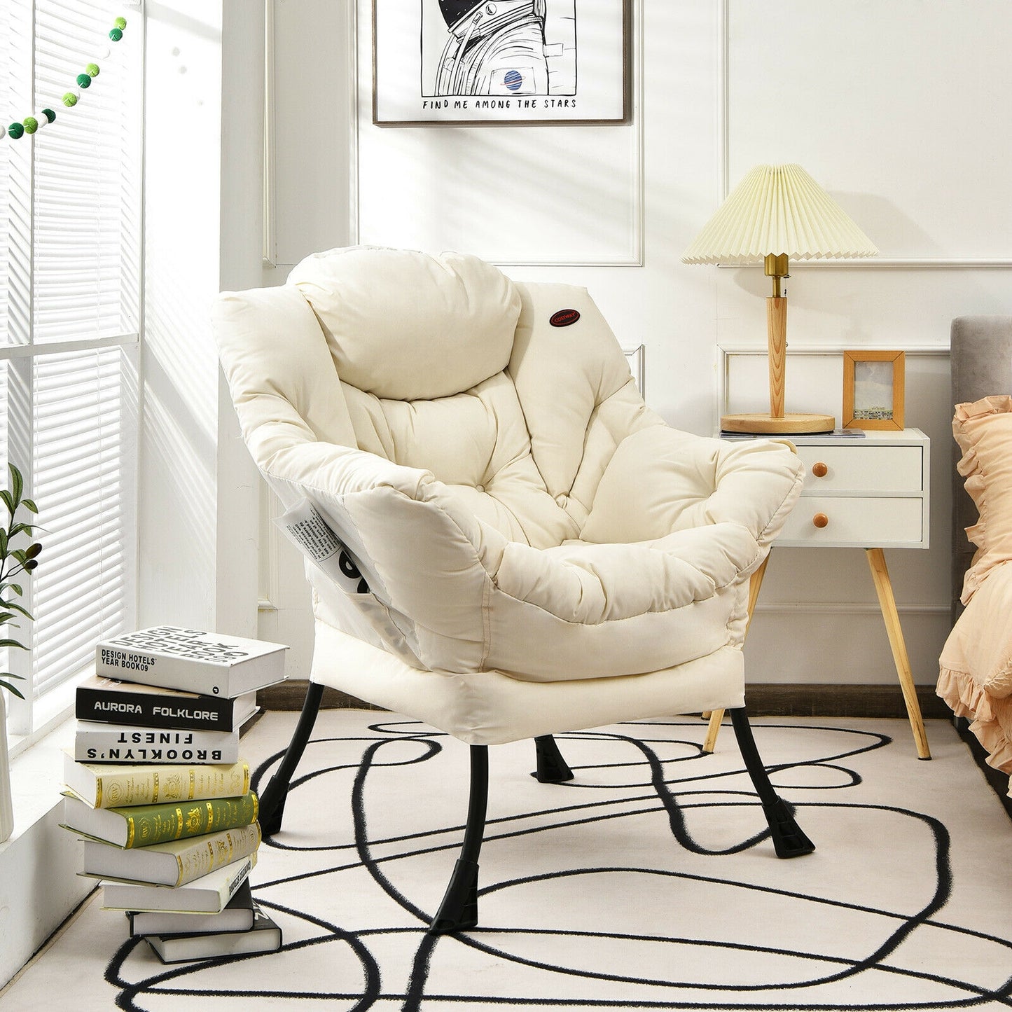 Lazy Accent Chair with Steel Frame and Side Pocket