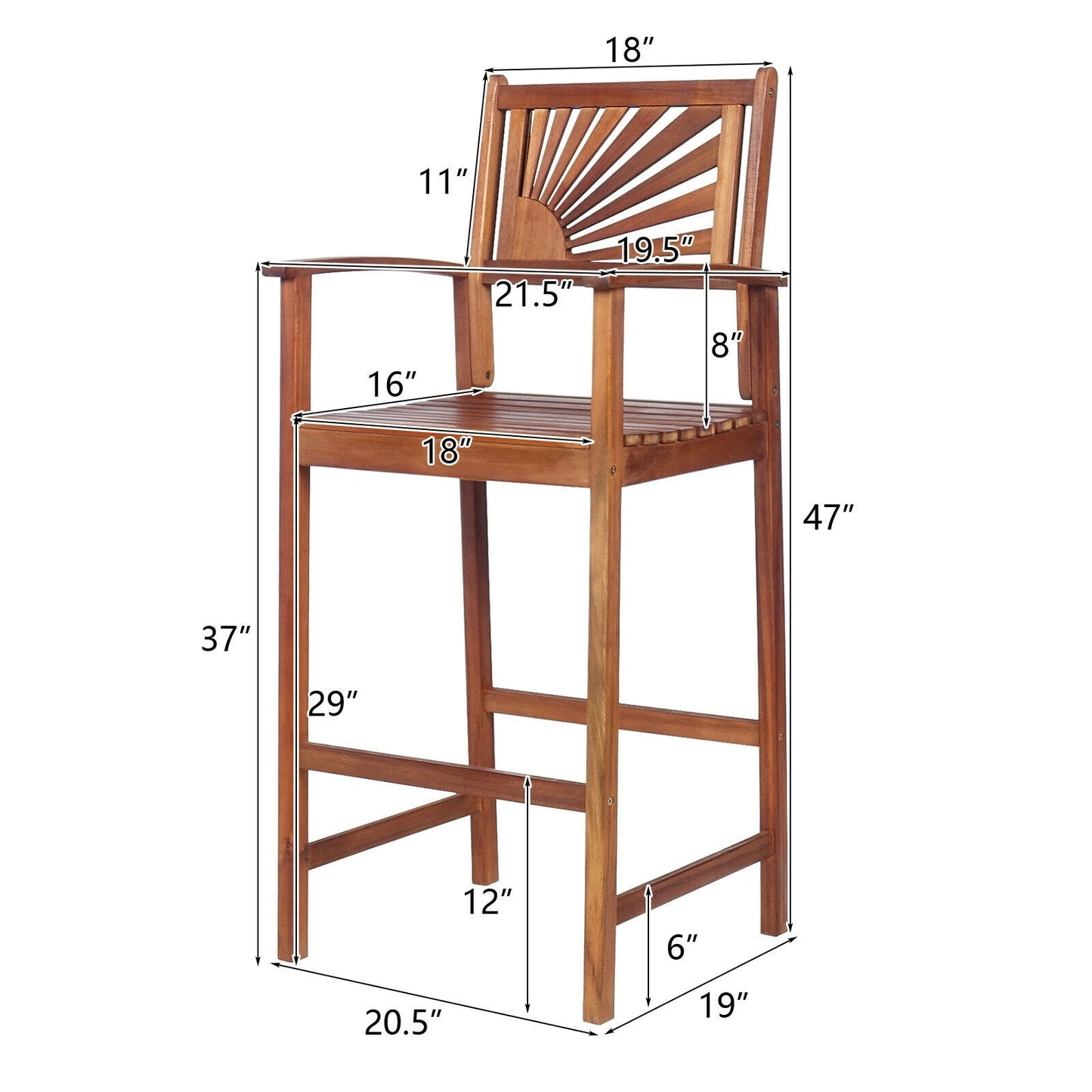 Acacia Wood Bar Chairs with Sunflower Backrest - Set of 2