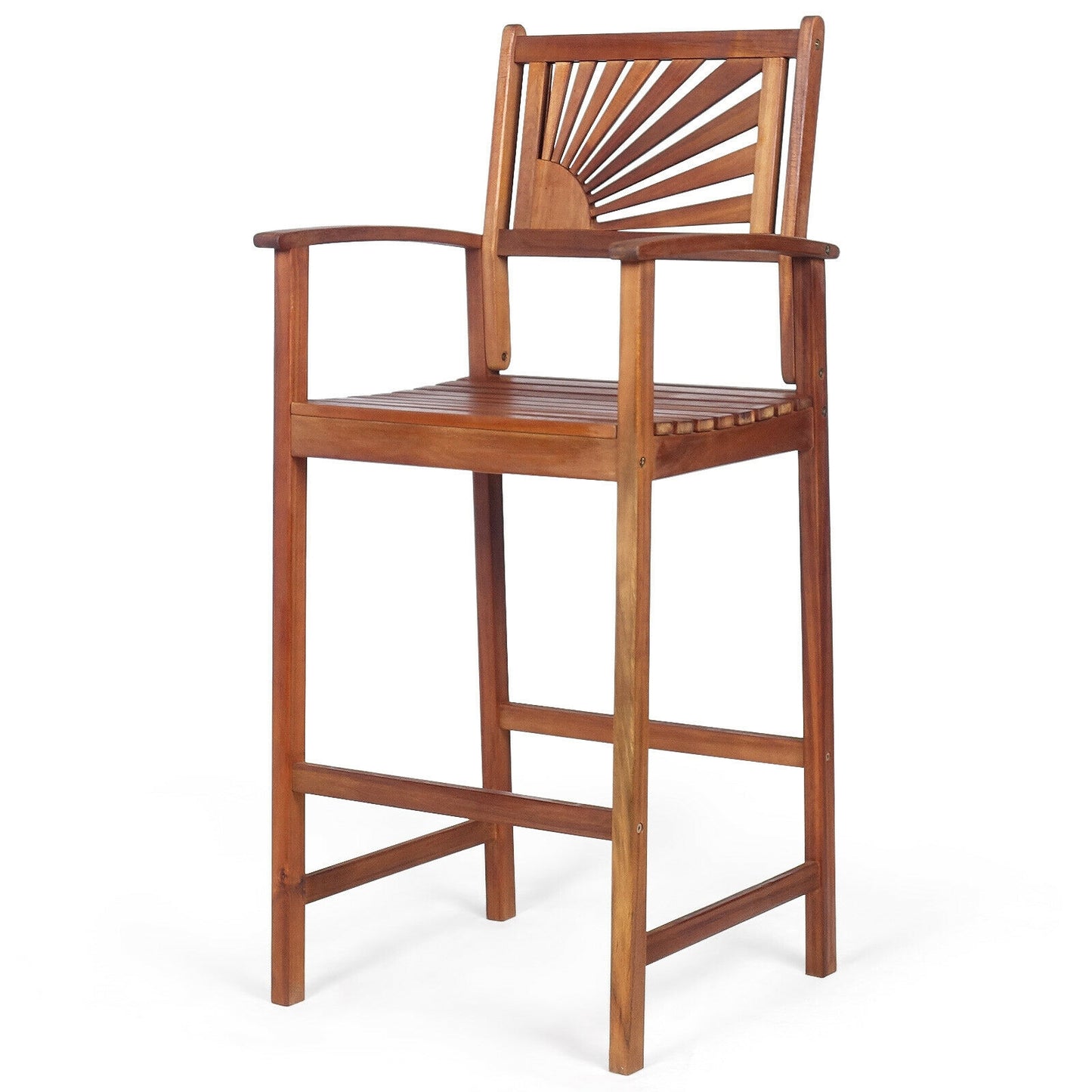 Acacia Wood Bar Chairs with Sunflower Backrest - Set of 2