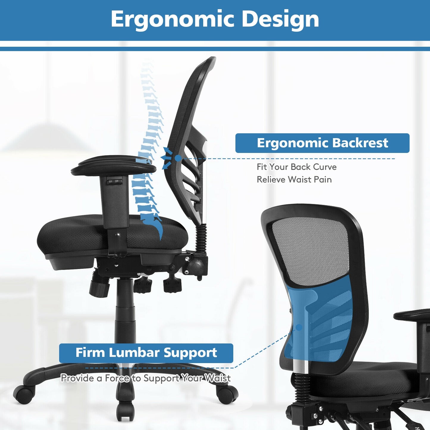 Ergonomic Mesh Office Chair with Adjustable Armrests