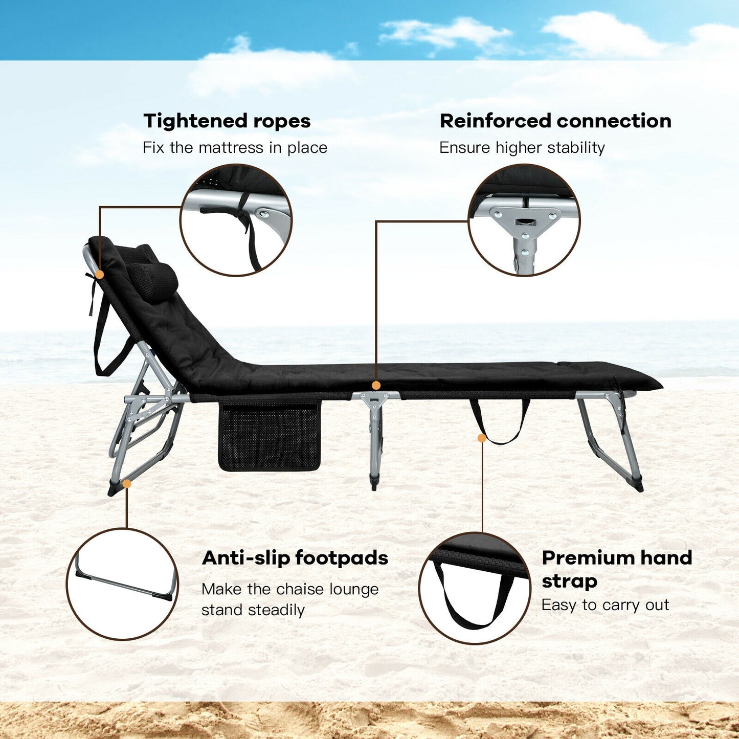 Oversize Padded Folding Chaise Lounge with Removable Mattress