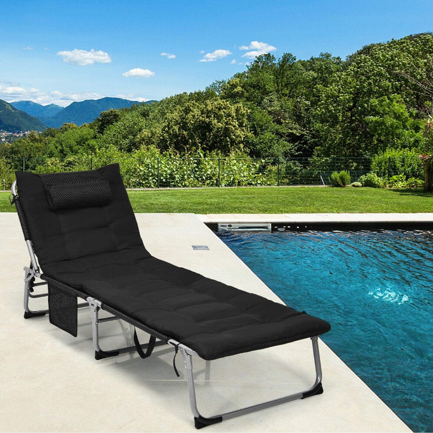 Oversize Padded Folding Chaise Lounge with Removable Mattress